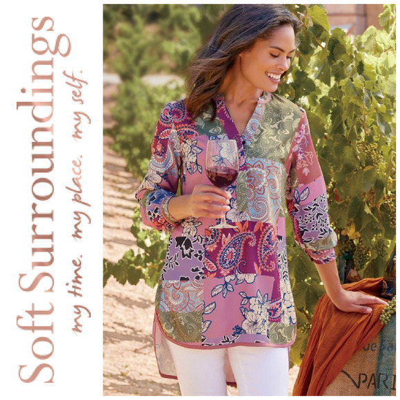 New Soft Surroundings Plus Sz 2X Alvadore Fleur Patchwork Popover Top Blouse NWT - Picture 1 of 5